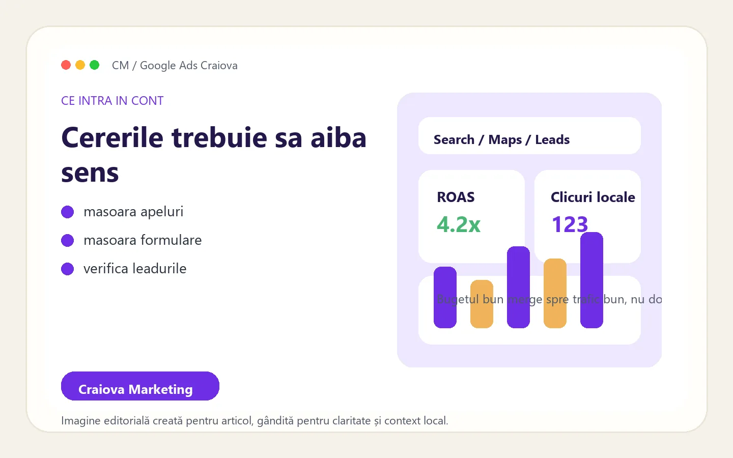 Interfață editorială despre raportarea leadurilor și calitatea traficului local