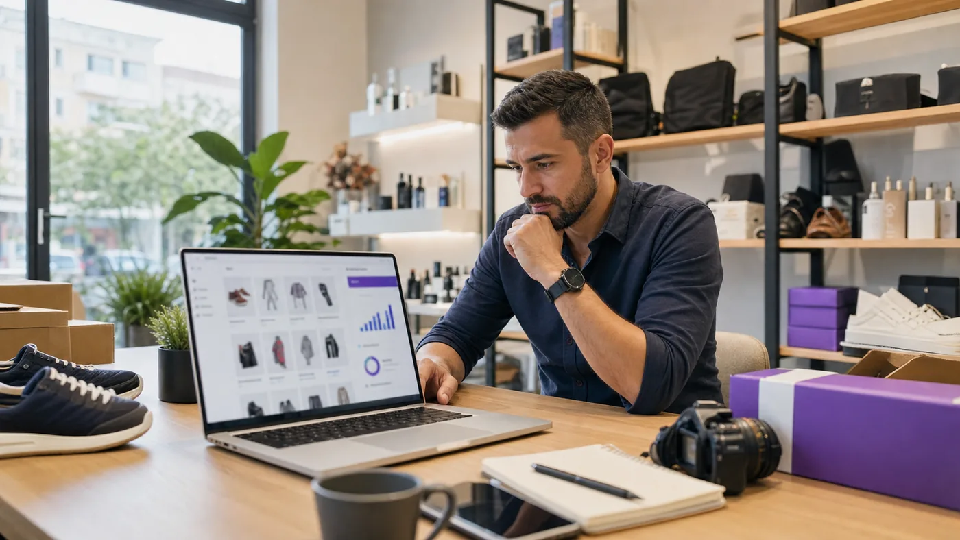 Antreprenor din Craiova analizând produse și performanța campaniilor Google Shopping