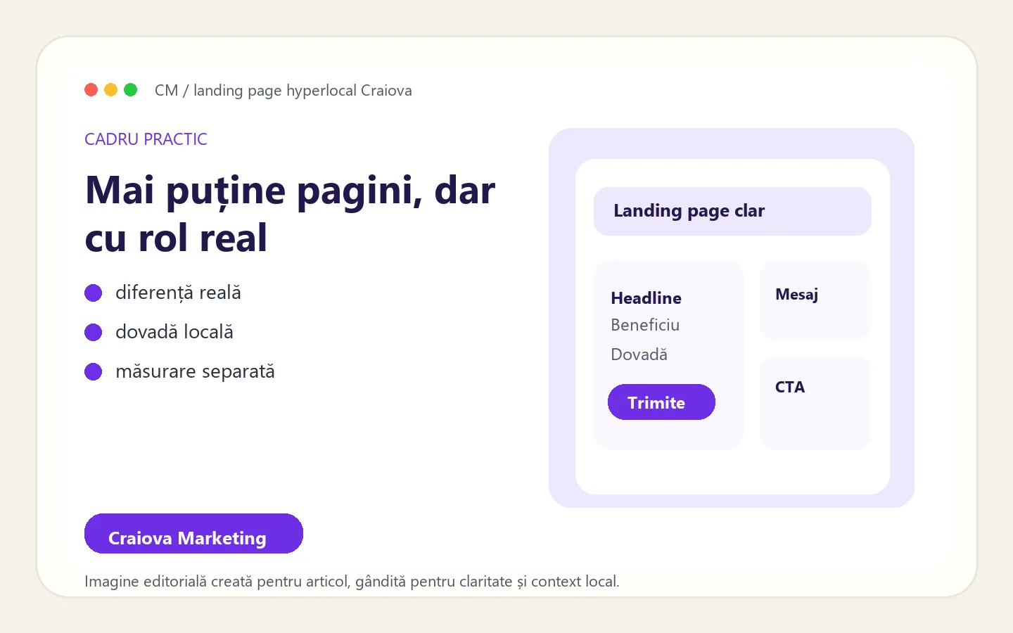 Cadru vizual pentru construirea unor landing page-uri hyperlocale fără duplicare slabă
