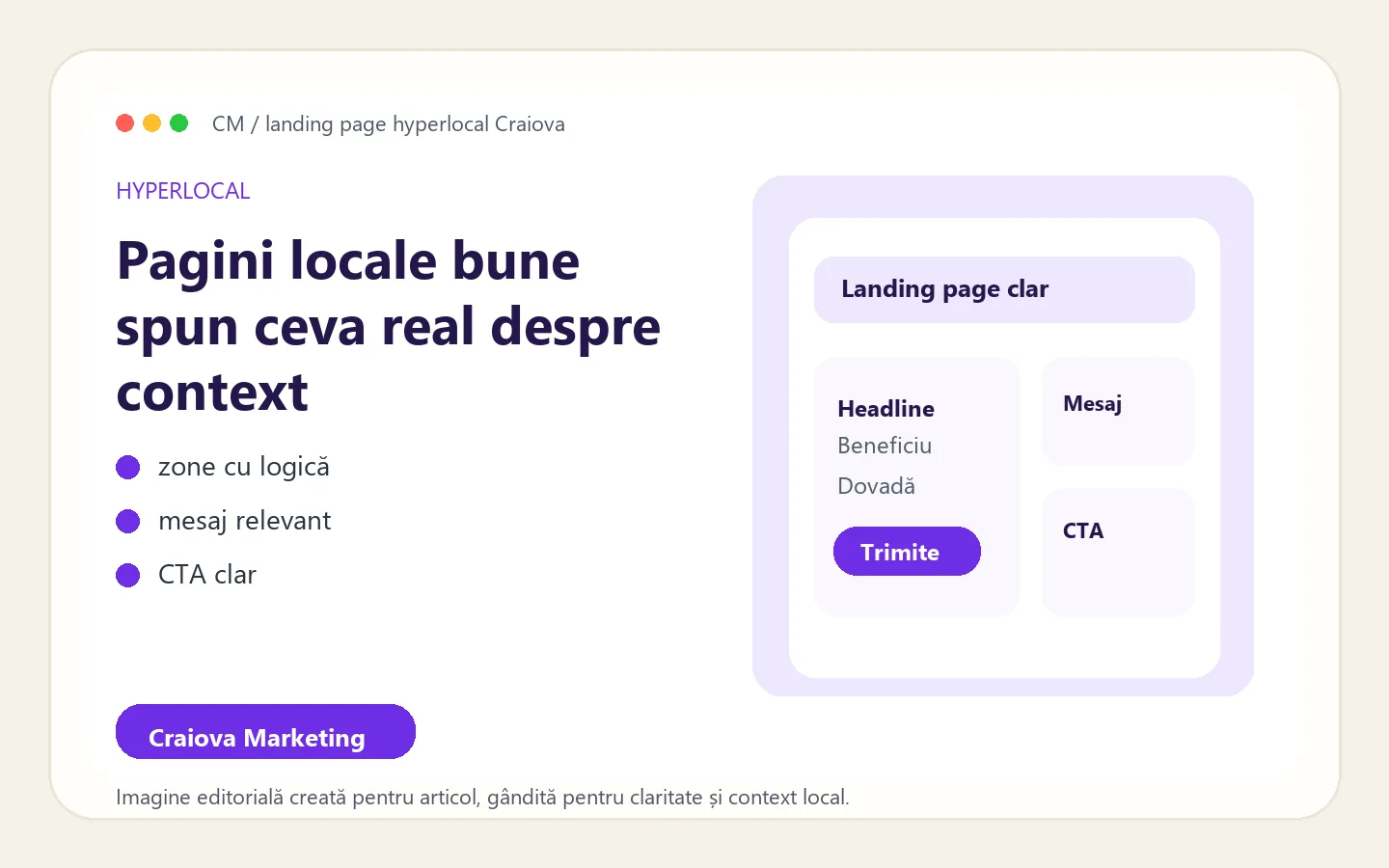 Vizual editorial despre pagini hyperlocale și microsite-uri pentru Craiova